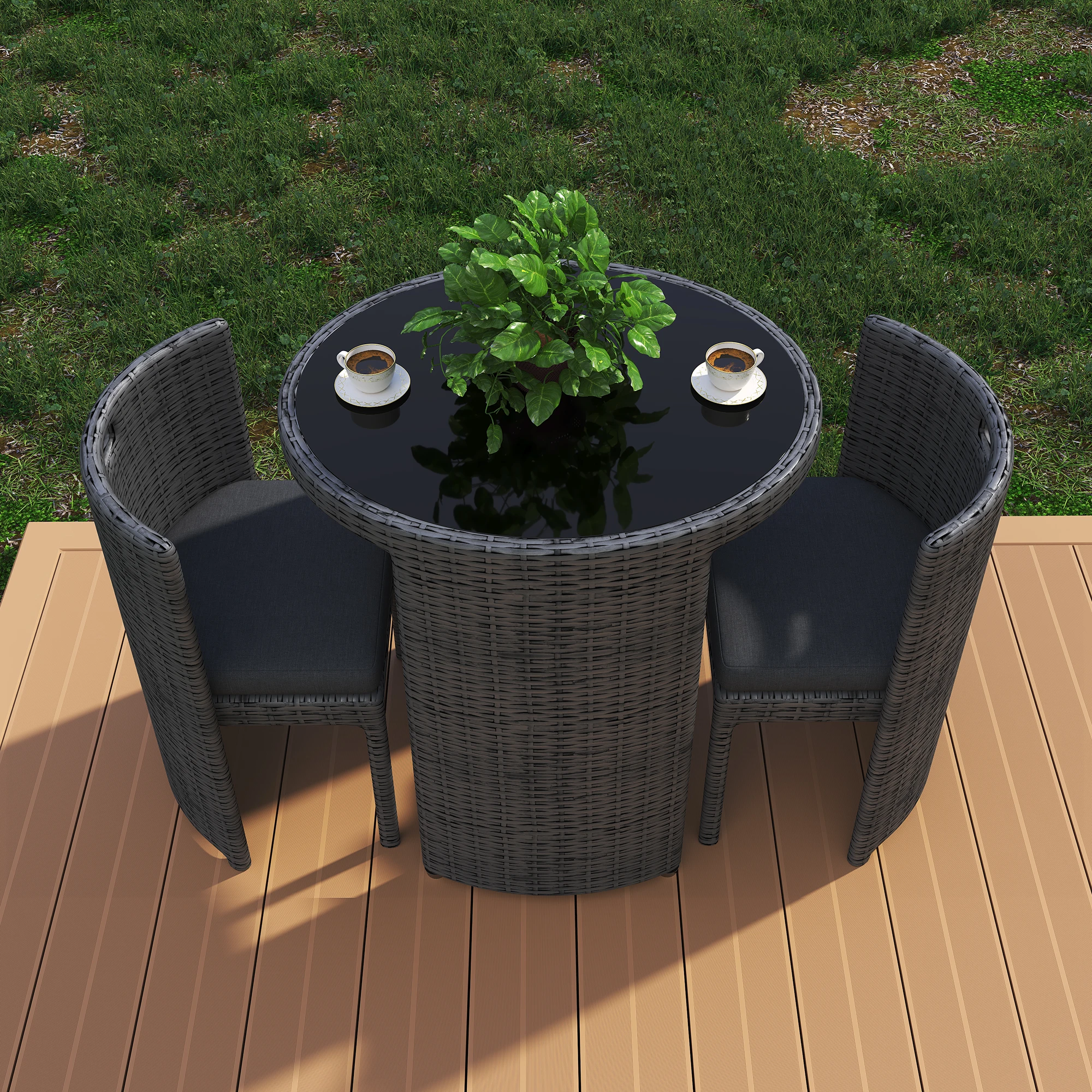 Fulin Hochwertige Terrassen-Balkonmöbel 3-teiliges Rattan Outdoor Café Tisch- und Stuhlset für 2 Personen