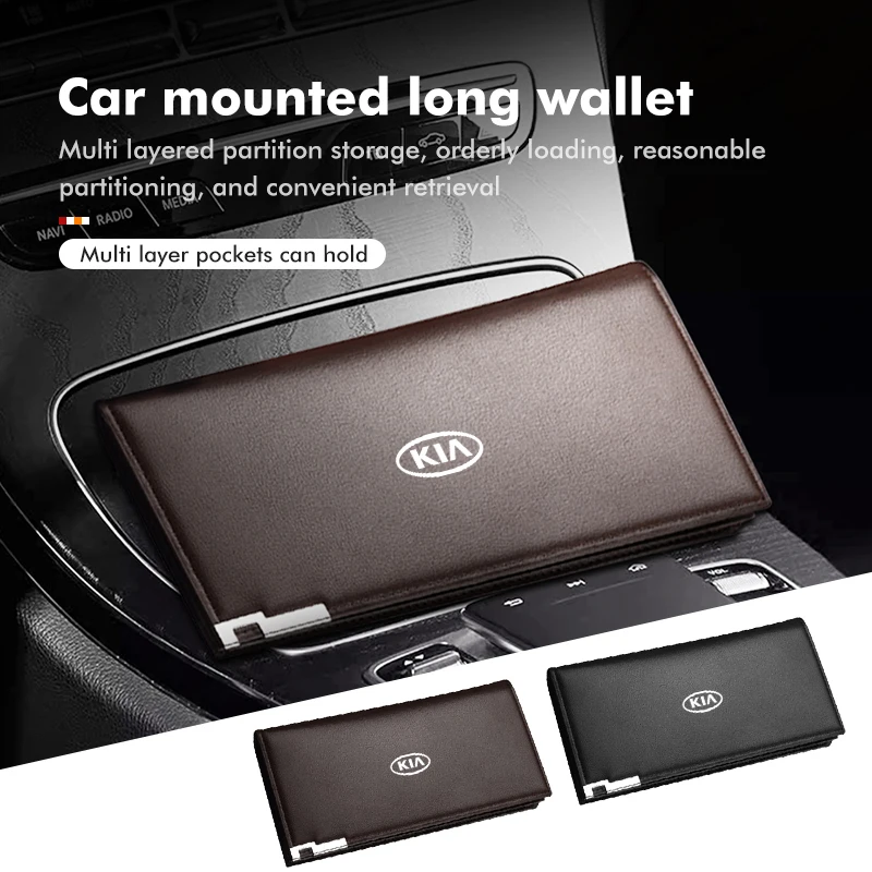 Porte-cartes de crédit en cuir avec emblème de voiture, grand portefeuille Portable pour KIA Rio K5 K2 Sportage Ceed Sorento Picanto Stinger Soul