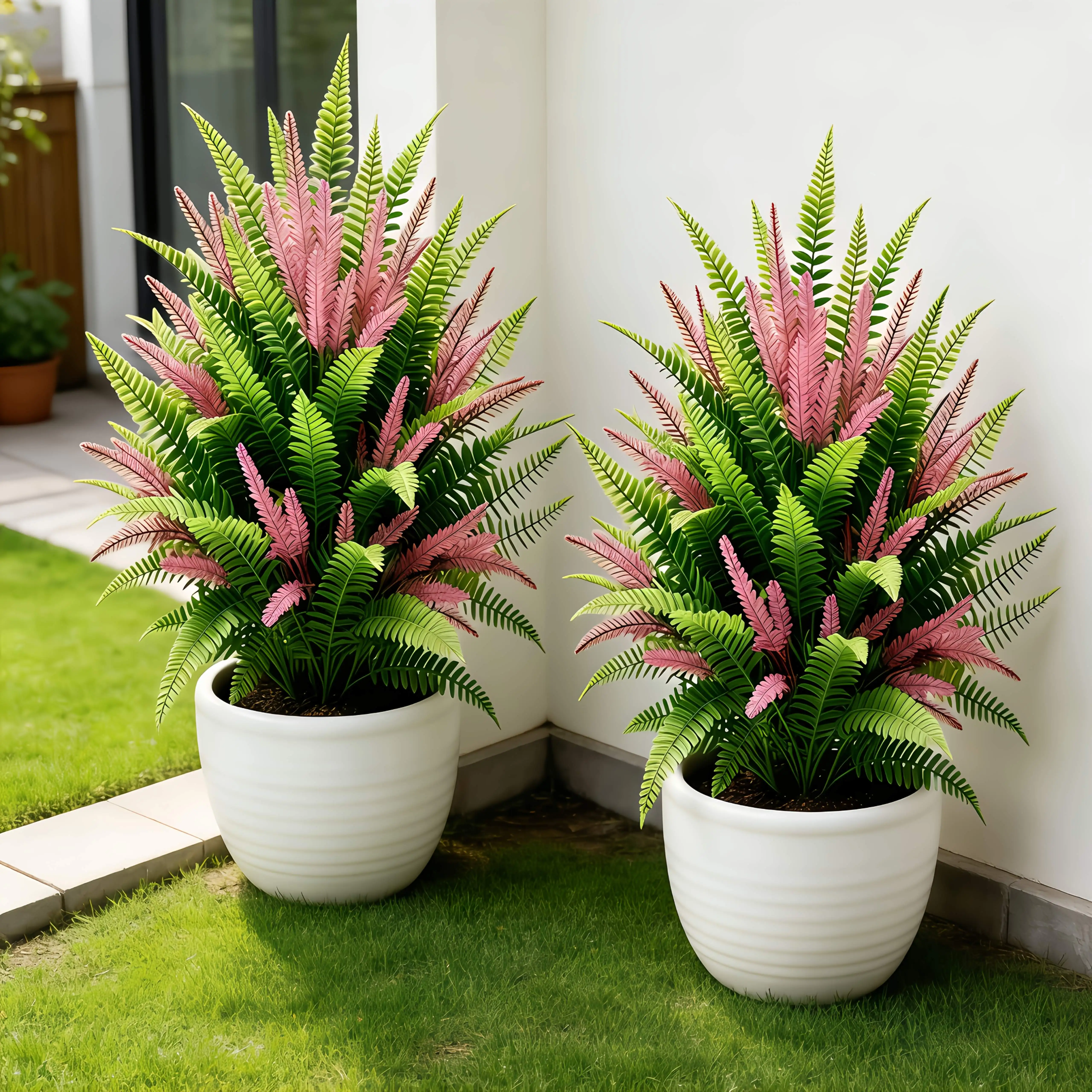 2/4 Pieces, Vase Not Included, Large Outdoor Plants with Ground Stakes - 2-Pack, Spring and Summer Garden Decoration, Artificial Ferns with Faux Lavender, Uv-Resistant, Maintenance-Free, Garden