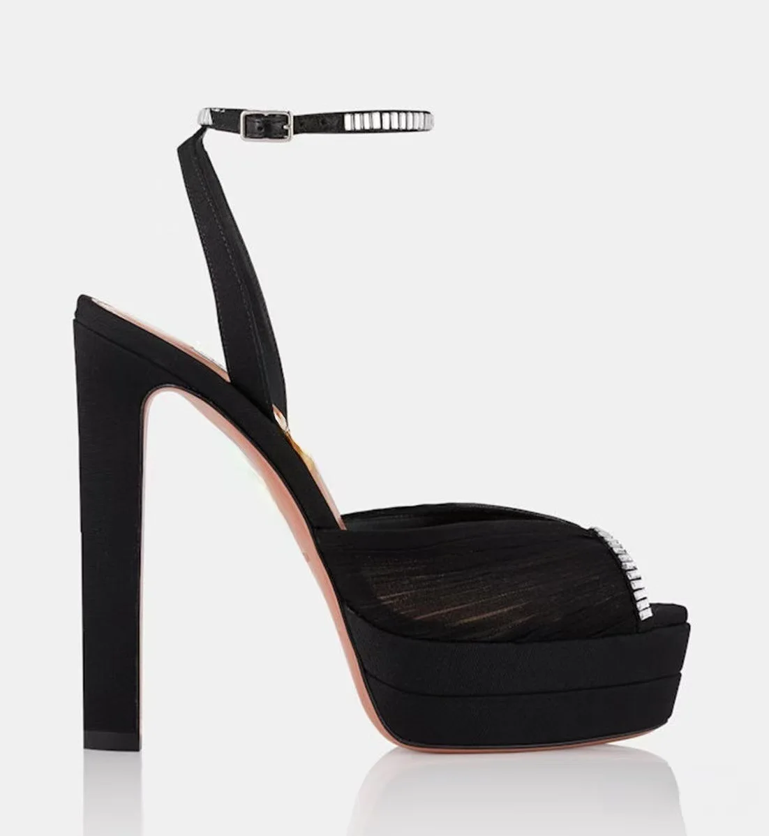 Plateau-Kristalle, Peep-Toe-Sandalen, weiße Spitze, Kristall-Peep-Toe-Ledersandalen, schwarze Peep-Toe-Ledersandalen, Hochzeitsschuhe
