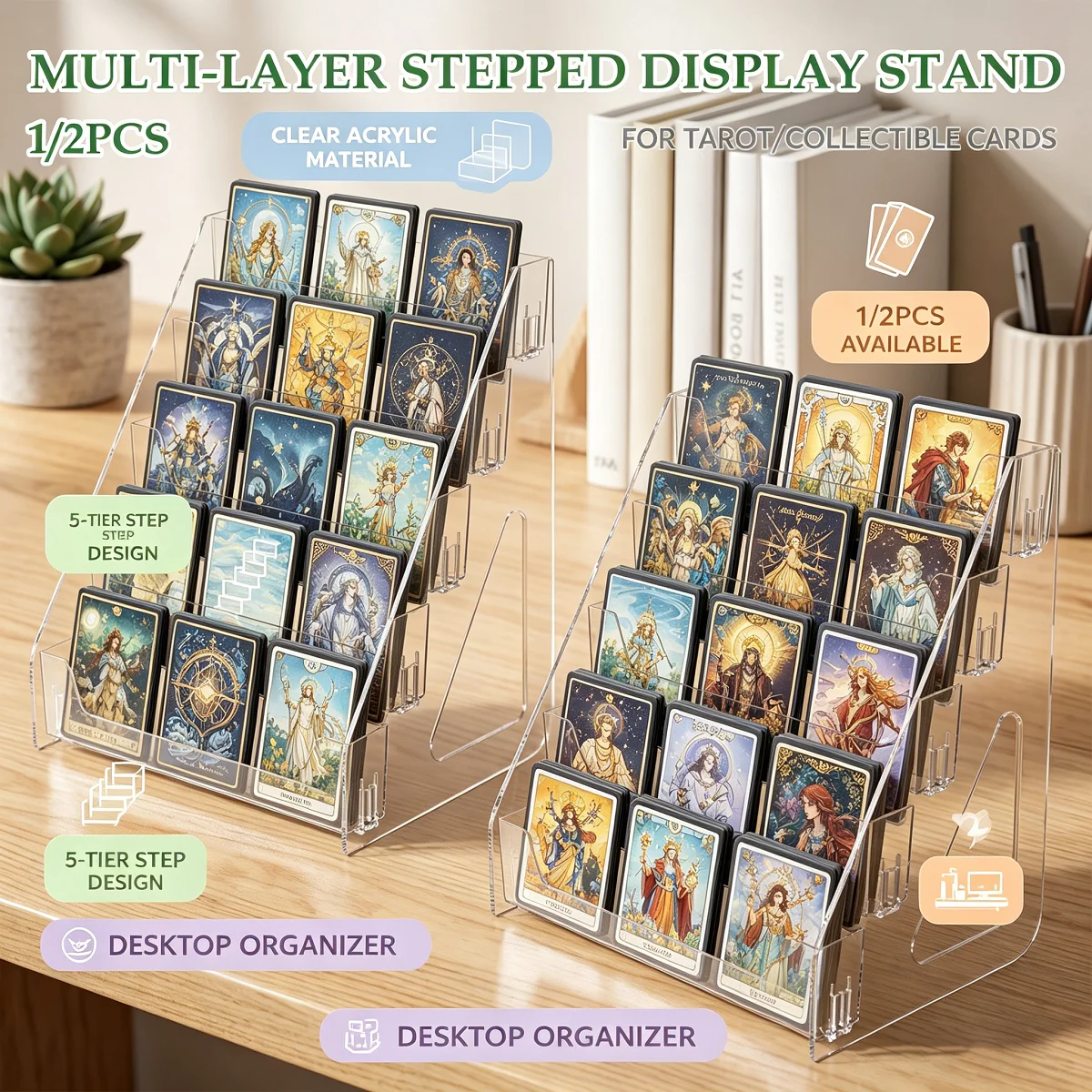 Présentoir à cartes de vœux à 5 niveaux en acrylique transparent, support de bureau pour autocollants, marque-pages, brochures, magazines et journaux