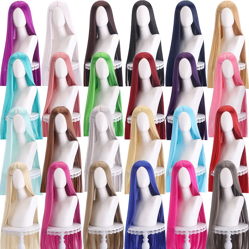 Synthetische Damenperücke, 40 Zoll, Anime-Farbe, lange, gerade, mittig geteilte Ponyfransen, geeignet für Feiertagspartys, Halloween, Abschlussball, Rollen Image