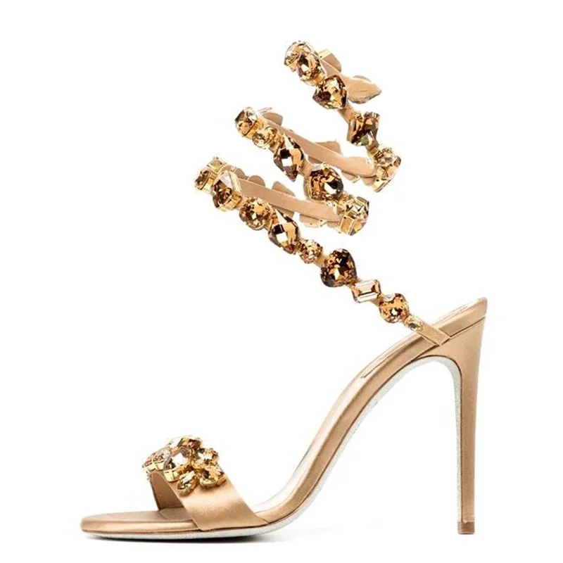 Luxus Edelstein Schlangen form High Heel Sandalen Schwarz gold Strass Serpentin Wind feiern Kleid Schuhe Größe 46