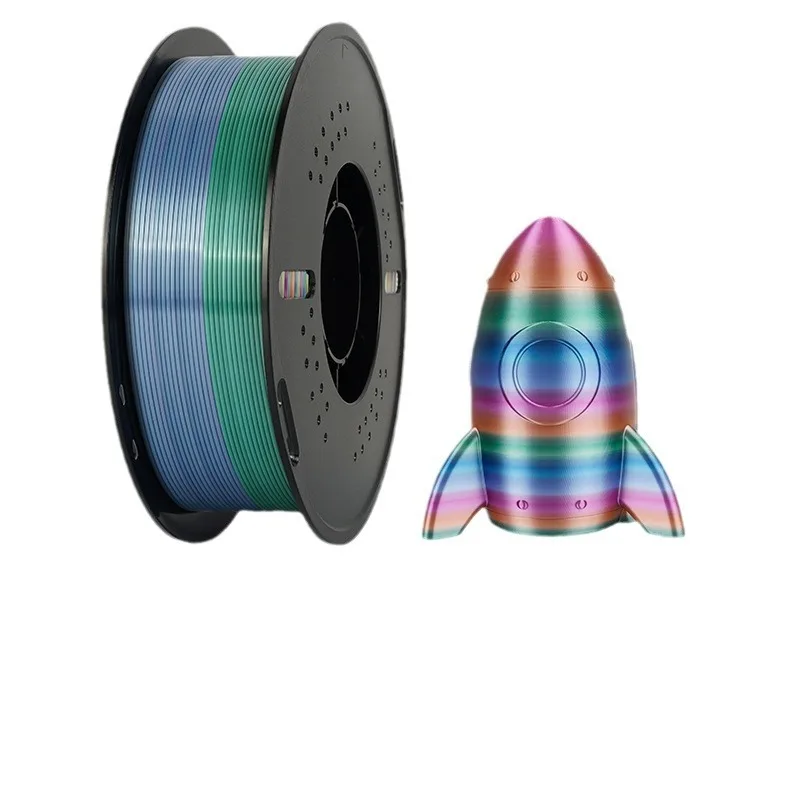 Filament PLA Soie Dégradé Bicolore/Tri-couleur, 1kg Brillant Arc-en-ciel 1.75mm pour Imprimante 3D