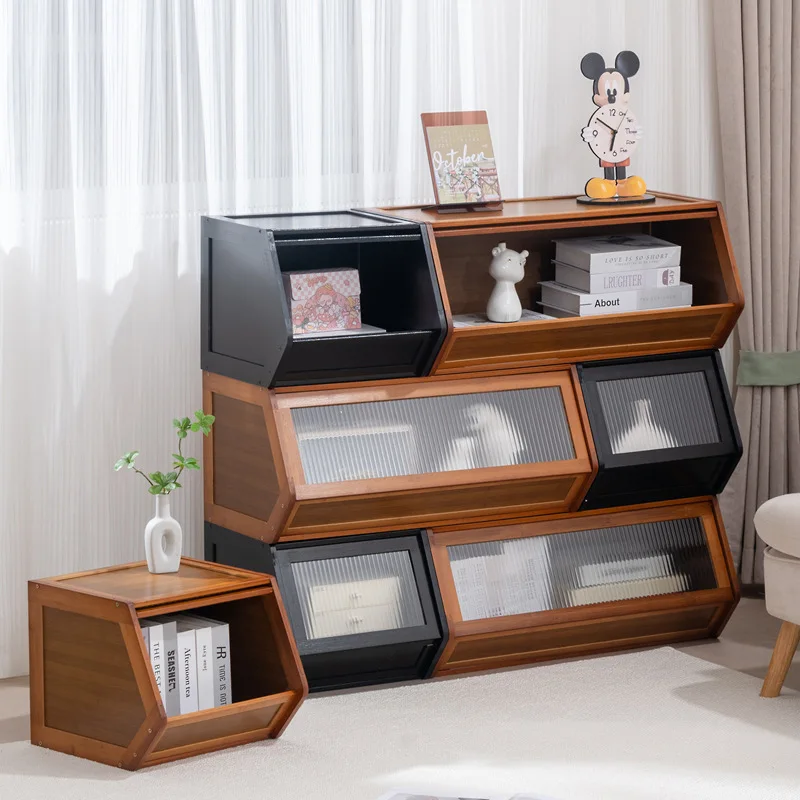 Stapelbarer Aufbewahrungsschrank im Retro-Stil, Aufbewahrungsschrank mit Acryl- oder Netzgittertür, Aufbewahrungsbox für das Wohnzimmer, Nachttisch fürs Schlafzimmer