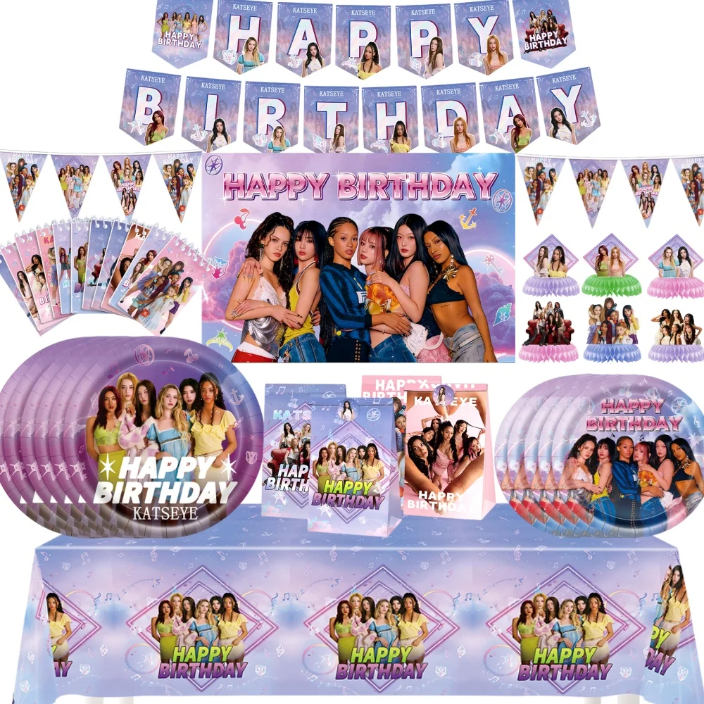 Heiße Idol Katseye Geburtstagsparty-Dekoration: Lila Teller, Becher, Servietten, Ballons für K-Pop-Partys, Mädchen-Partyzubehör, Fan-Geschenke Image