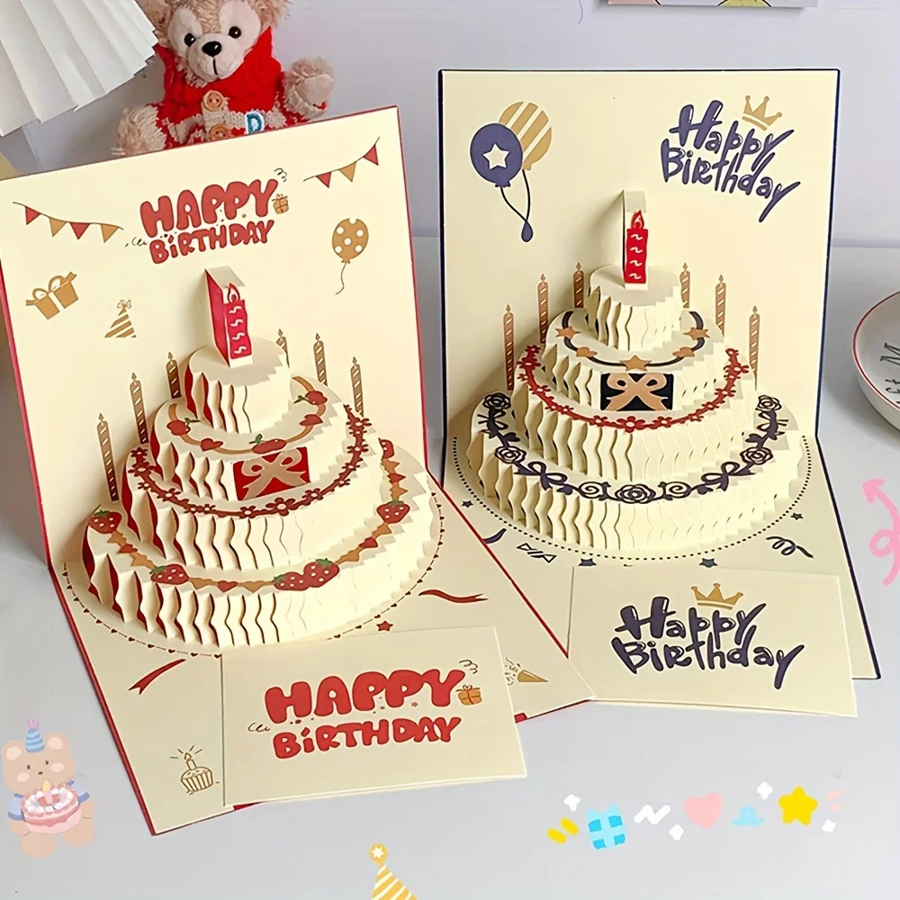3D Geburtstagskarte, 3D Kuchen-Kerzen-Form, Bunte Happy Birthday Grußkarte, Geburtstagsparty Geschenk Image