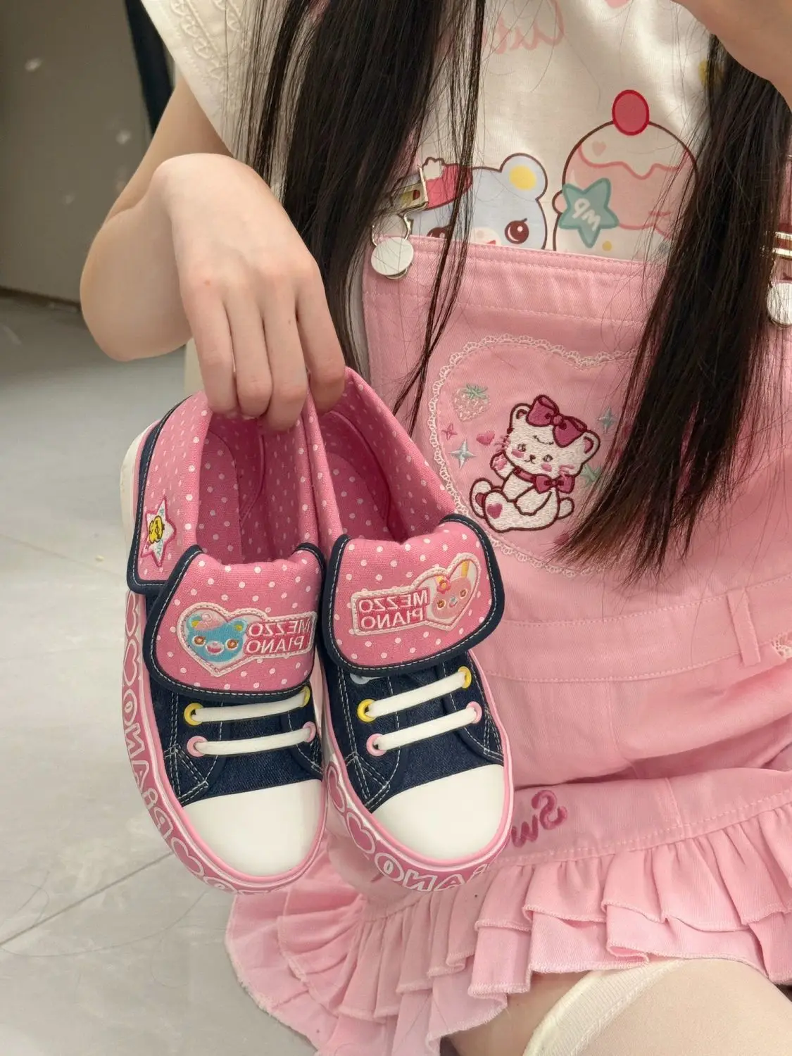 Japanische Cartoon Mp Stickerei süße rosa Leinwand Schuhe Herbst neue alle Spiel süße Mädchen Jojifuku Denim Schuhe Y2k Zubehör