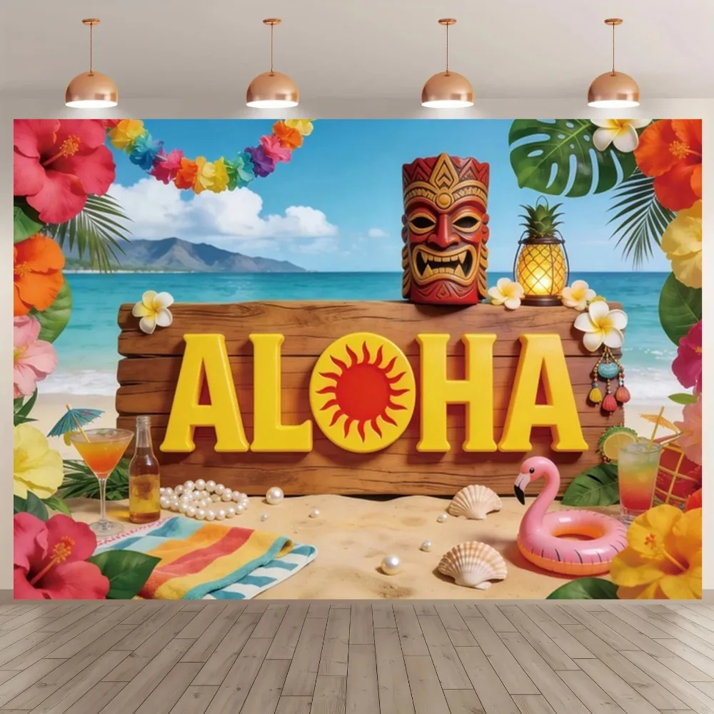 Hawaiianischer Sommer-Strand-Tropenpalmen-Themenbanner-Hintergrund, Kindergeburtstags-Party-Dekoration Fotostudio-Hintergrund Image