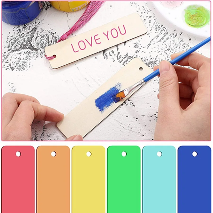 10 stücke hölzernes Lesezeichen diy leeres Lesezeichen hölzernes Lesezeichen dünnes hängendes Etikett hölzernes Quasten-Lesezeichen-Buchbrett-Lesezeichen Image