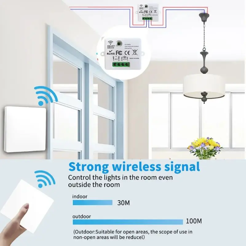 AXUS 433 MHz 1/2/3 Gang Wireless Smart Switch Light 86 Wandpanelschalter mit Fernbedienung für LED-Lampe Image