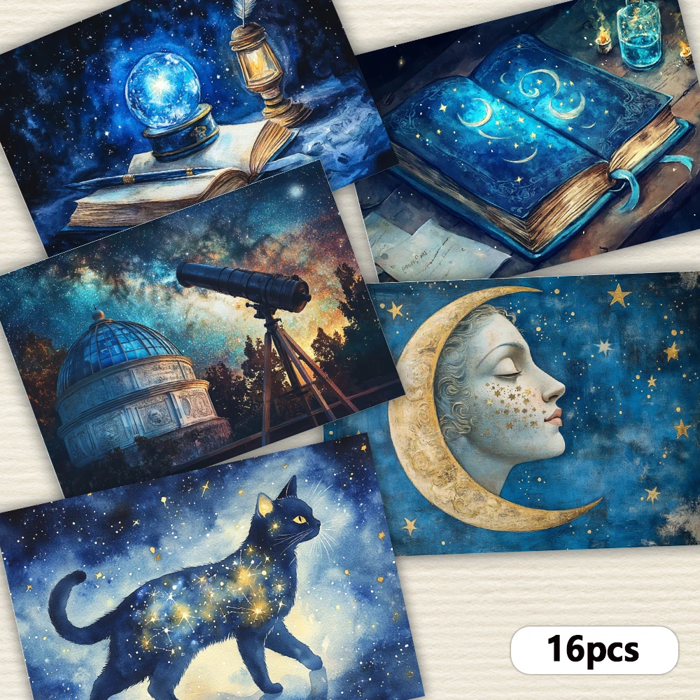 16 Stück geheimnisvolle, handgezeichnete Astrologie-Fantasie-Postkarten, Geburtstags-/Jubiläumsgeschenke, Sammlerstücke, geeignet zum Verschenken Image