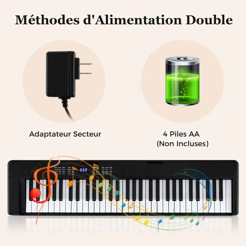 Klappbares Kinderklavier mit 61 Tasten, elektronisches Keyboard in voller Größe mit MIDI & Split-Funktion, Kopfhörer & Ständer Image