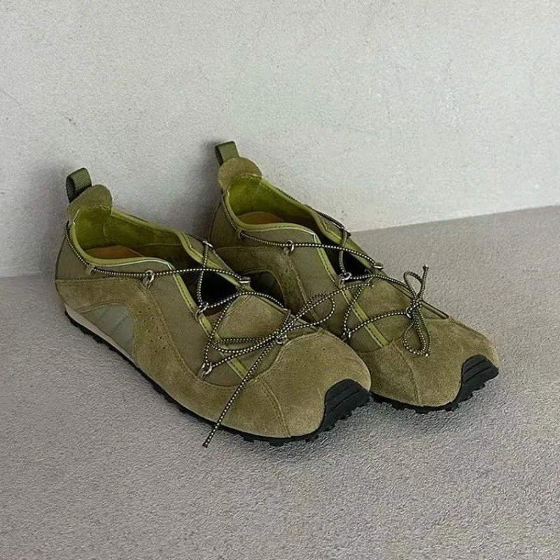 2026 Frühling Neue Vintage Freizeitschuhe Nischendesign Schnürung mit Kordelzug Outdoor-Flats