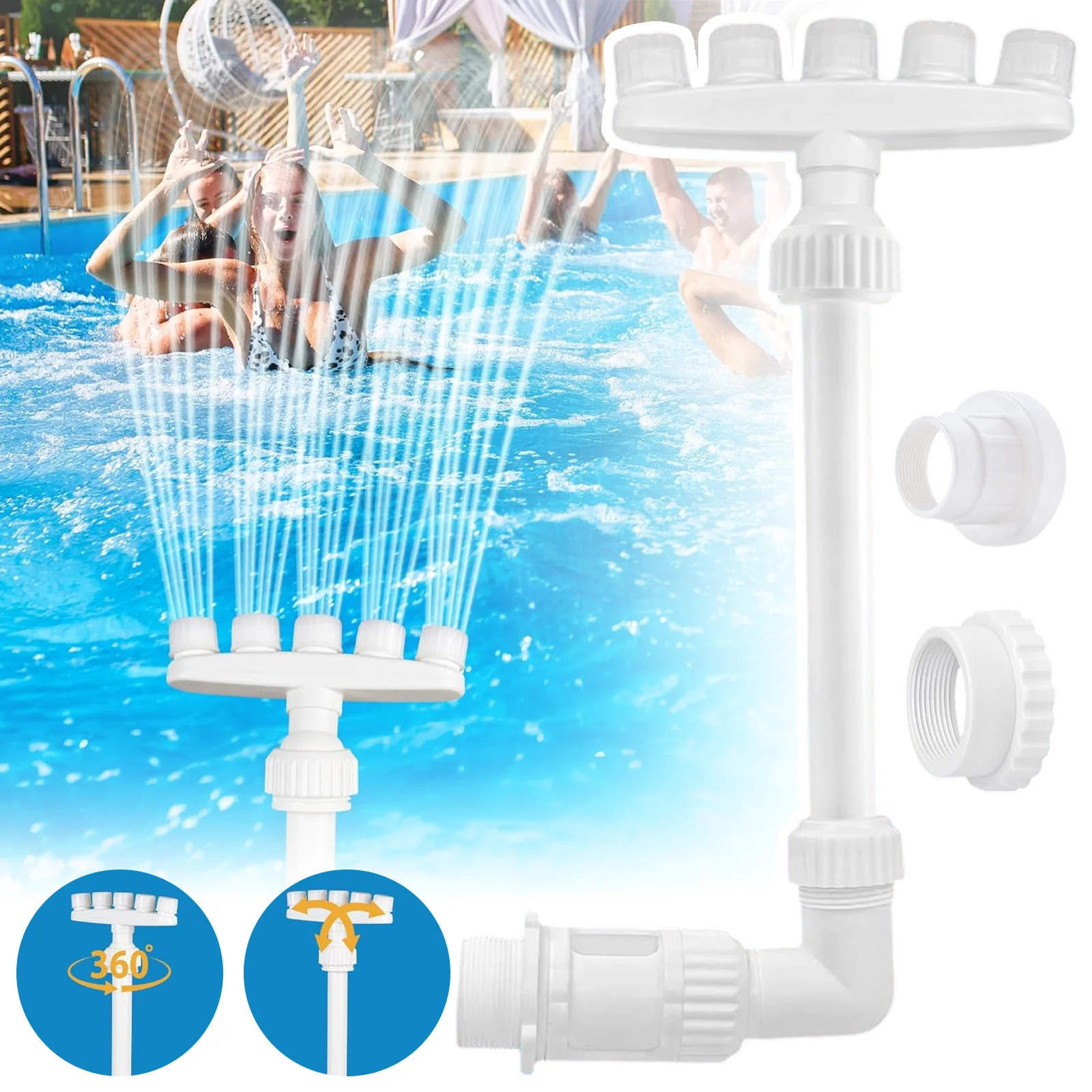 Fontaine de piscine hors sol, support de fontaine de piscine, accessoires de fontaine de piscine réglables style cascade pour le refroidissement de l'eau, refroidisseur de piscine, conception à cinq