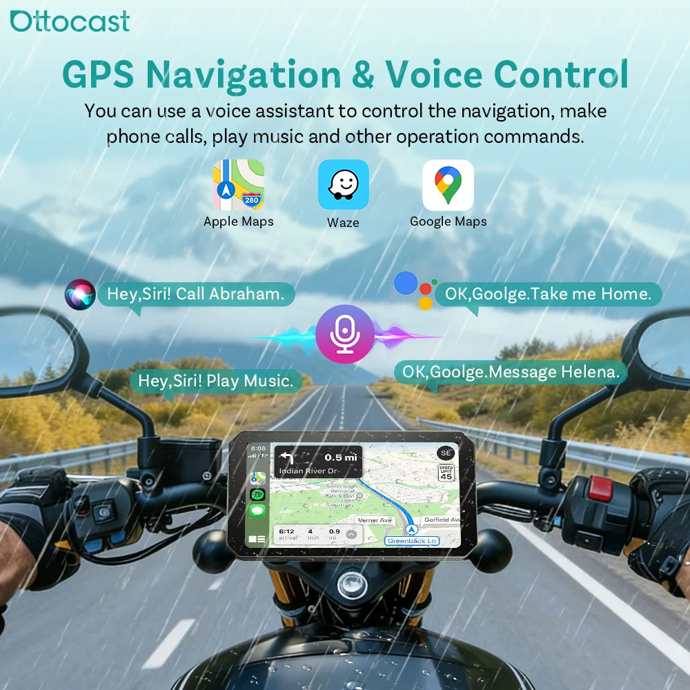 OTTOCAST Motorrad CarPlay & Android Auto Display Motorrad GPS-Navigation Wasserdichtes Dashcam-System Touchscreen-Navigation