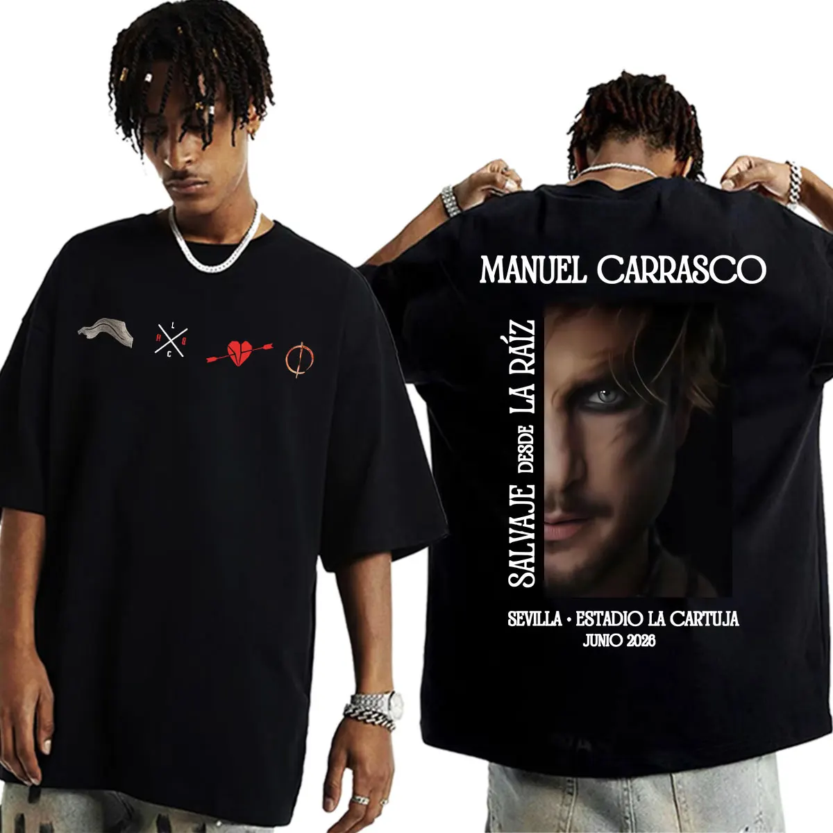 Manuel Carrasco Pueblo Salvaje Album Tour T-Shirt Herrenbekleidung Gothic High Street Tee Lockeres Baumwoll-Oversize-Shirt Fan-Geschenke Image