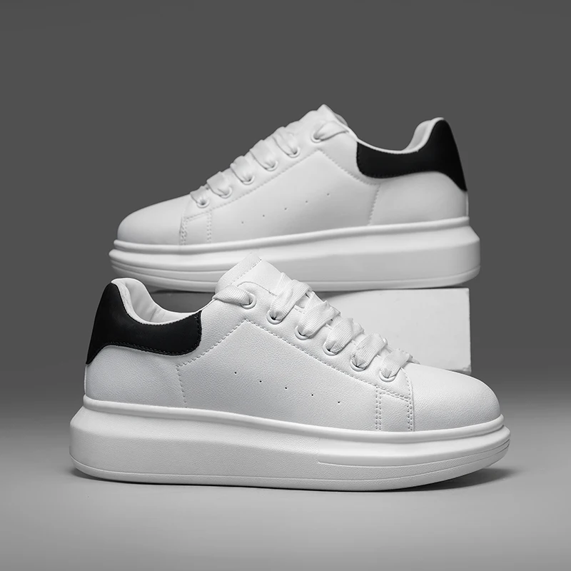 Neue Schwarz-Weiße Plateau-Sneaker, Lässige Schuhe mit Dicker Sohle für Herren & Damen, Modische Allrounder
