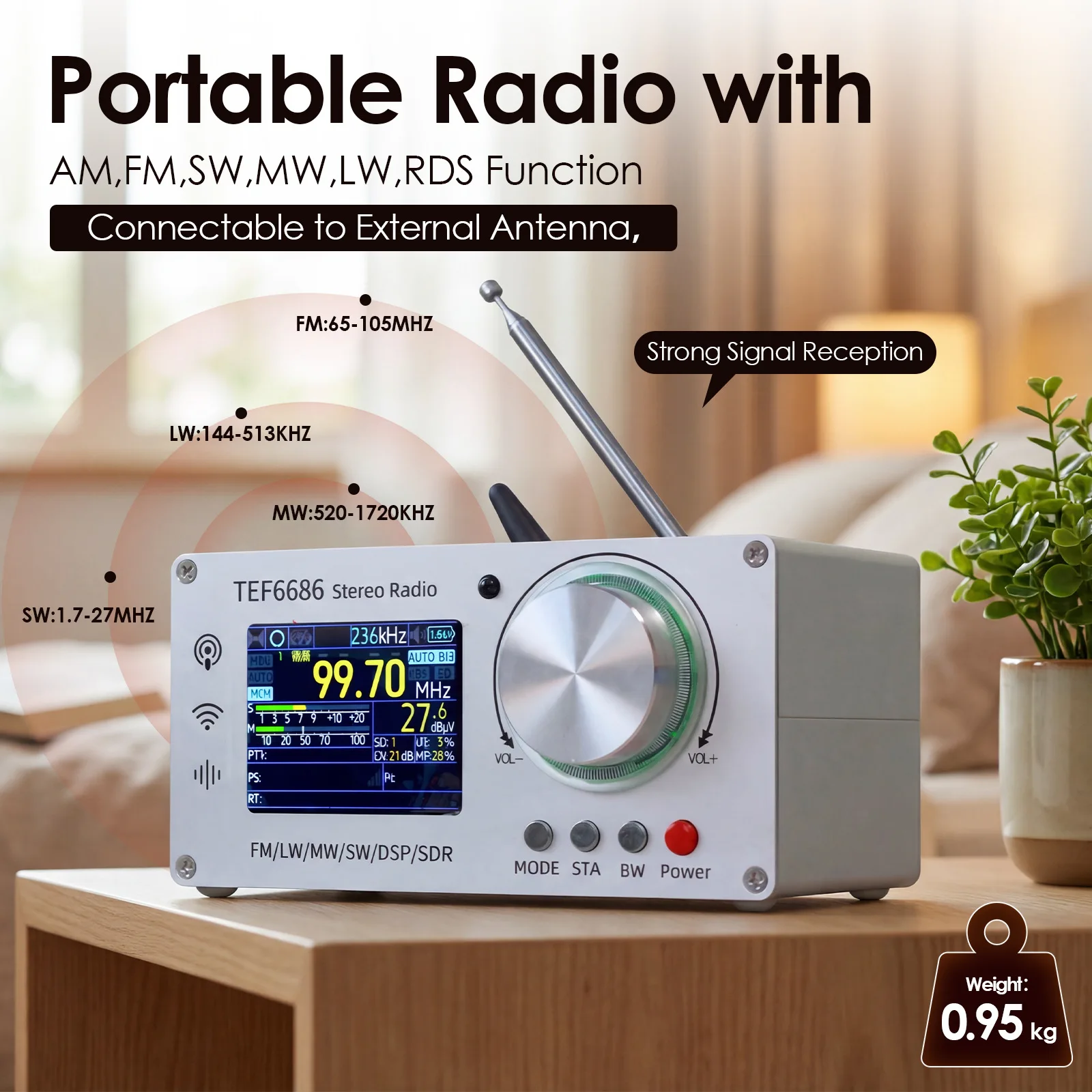 Multiband-Weltradio-Empfänger TEF6686 mit Hoher Empfindlichkeit DSP FM AM SW LW MW Radio, Vollband Digitaler Empfänger mit Hoher Empfindlichkeit Image