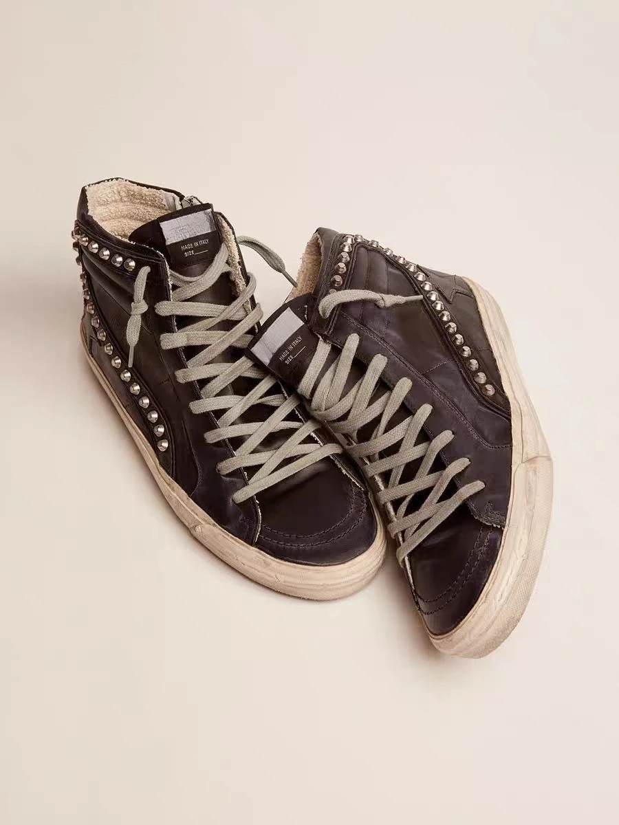 2026 High-Top Canvas-Schuhe für Damen und Herren Rockabilly Retro Koreanischer Stil Echtes Leder Plateau-Sneaker mit Nieten für Paare