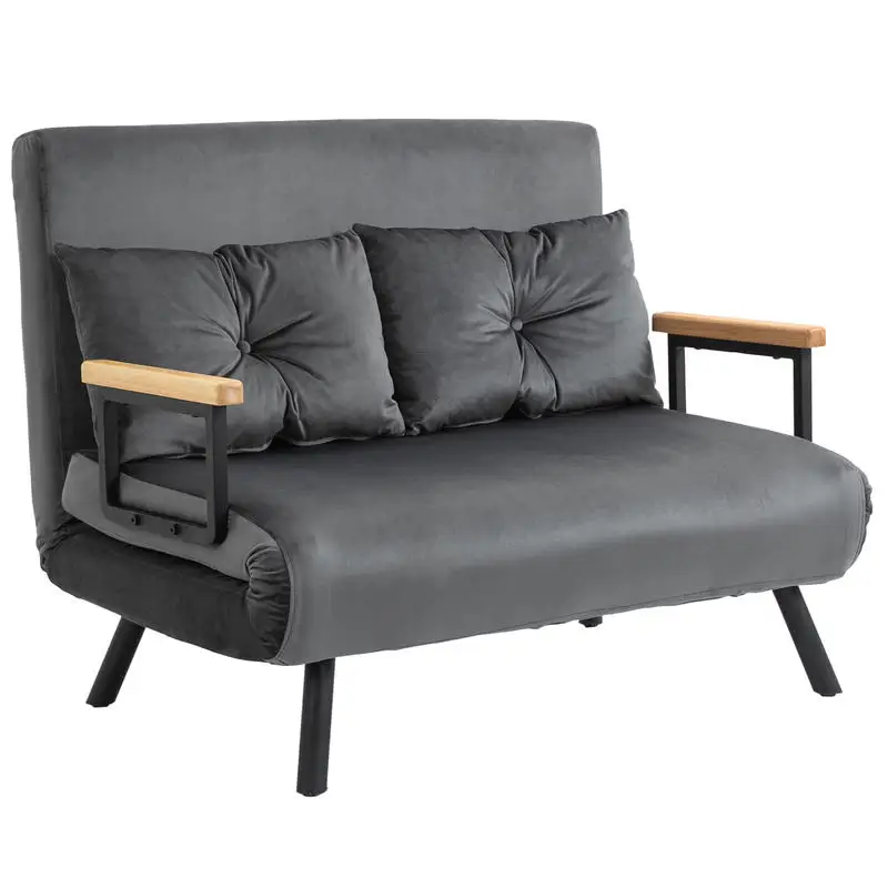 2-Sitzer-Schlafsofa mit 5-fach verstellbarer Rückenlehne und 2 gepolsterten Kissen für Wohnzimmer, Gästezimmer