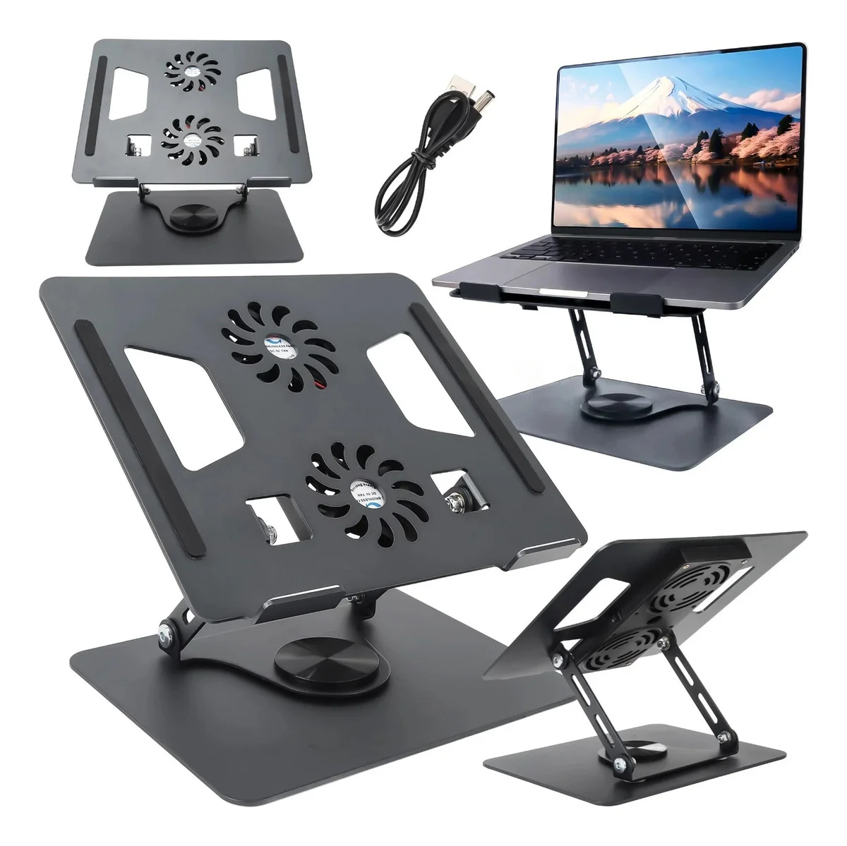Laptop-Metallständer, drehbarer Lüfter, Laptop-Ständer, höhenverstellbarer Klappständer für MacBook, Lenovo, ASUS, Dell Notebook Image
