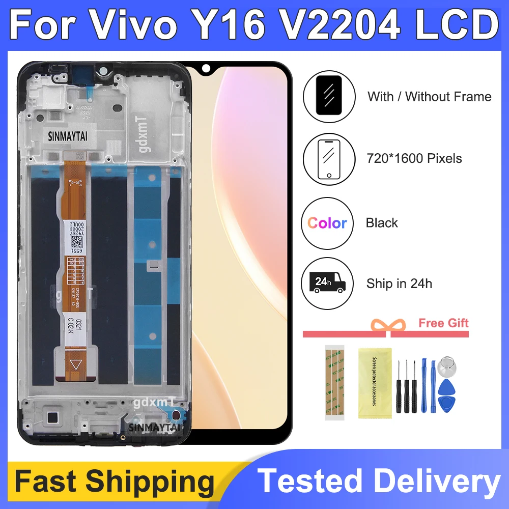 6,51 "Getestet Y16 LCD Display V2204, V2214 Display Touch Digitizer Ersatzteile Mit Rahmen Für VIVO Y16 V2214 Display Image