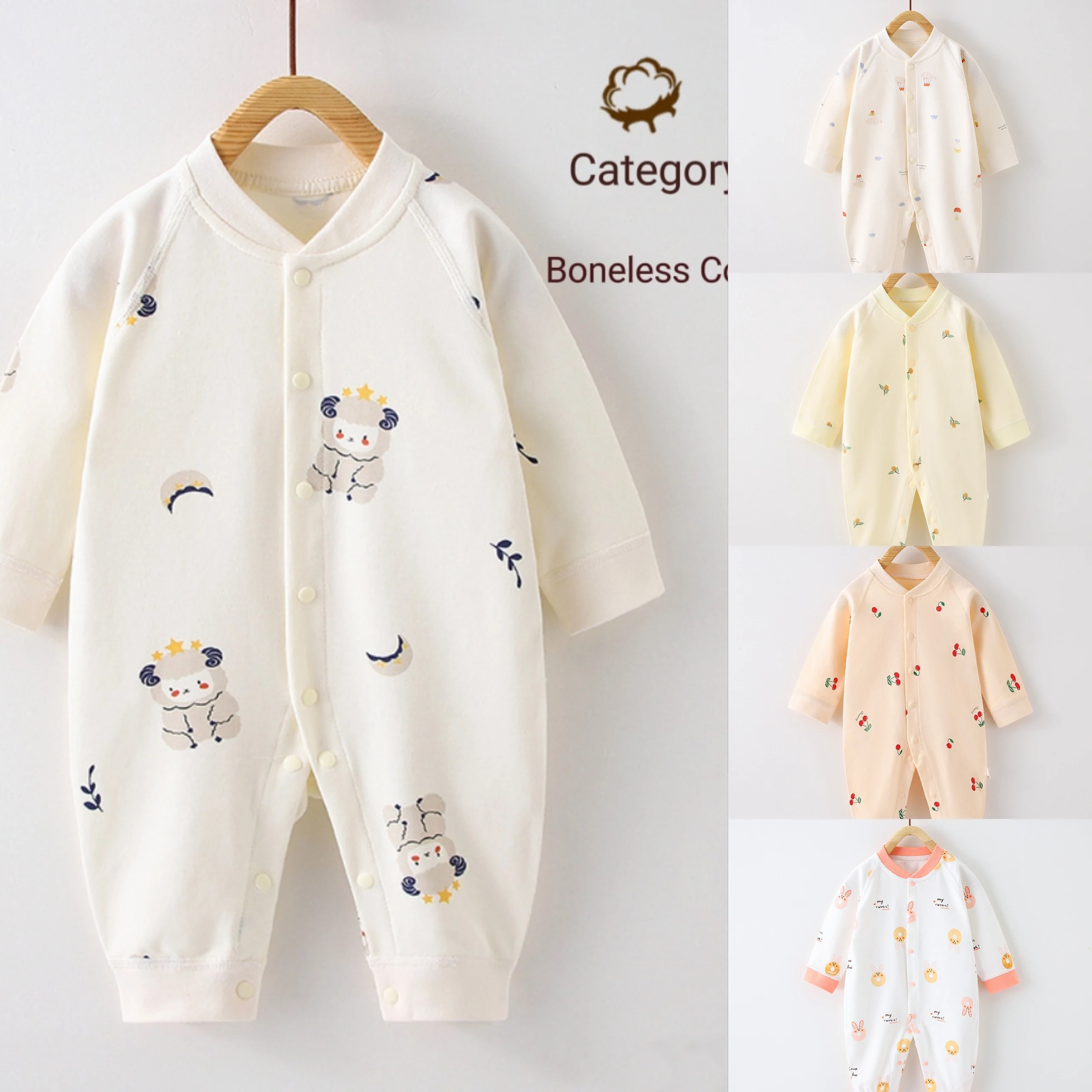 Baby Stram pler Frühling und Sommer Baby kleidung Baby eine Klasse Baumwolle Penner Mantel Kinder ohne Knochen lang ärmel ige Krabbel kleidung Image