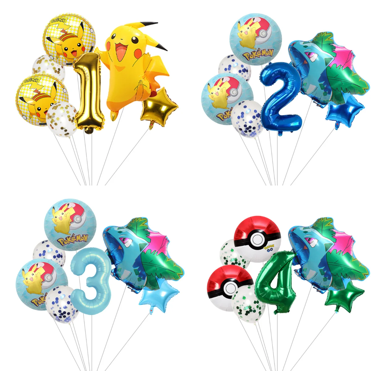 Pokemon Pikachu Ballon-Bouquet, dekoratives Ballon-Set für Themenparty, Hintergrund, Wand, Kuchen, Tischdekoration, Geburtstagsparty-Zubehör Image
