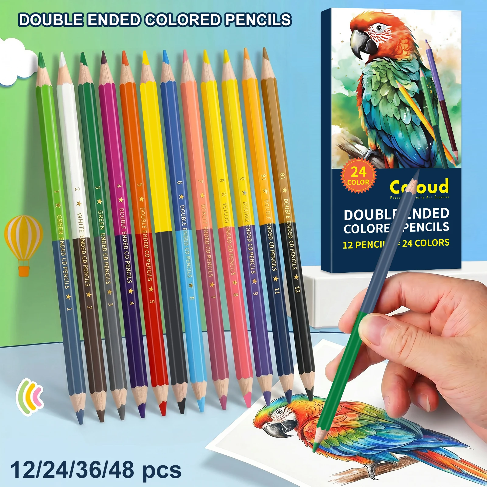 Doppelseitiges Buntstift-Set, 12-48 Stück, 24-96 Farben, Glatte Zeichenstifte für Künstler und Erwachsene, Schulbedarf Image
