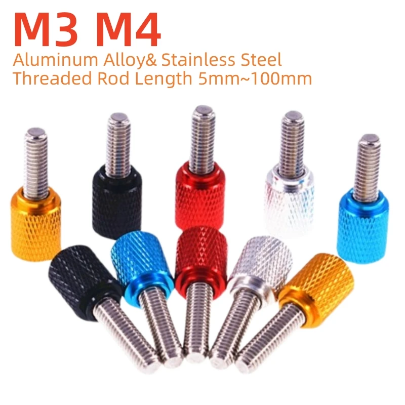2 Stück M3 M4 Handgriffknöpfe Aluminiumlegierung + Edelstahl Gerändelte Rändelschrauben Farbige Eloxierung Image