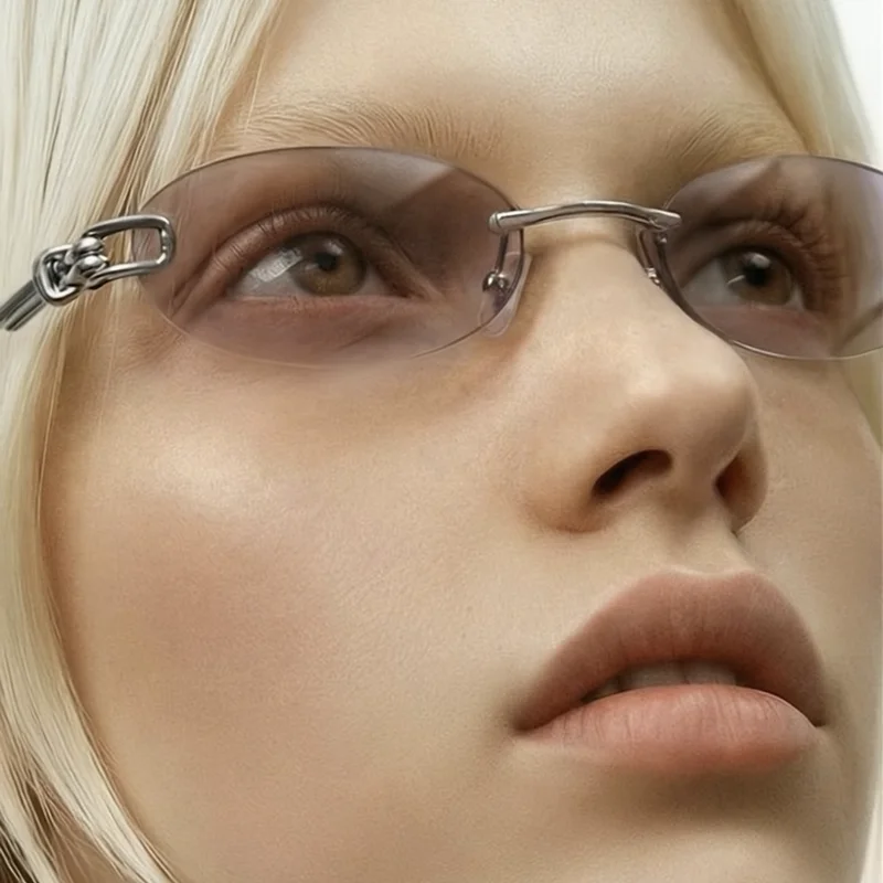 Marken-Designer Y2K Randlose Ovale Sonnenbrille für Damen und Herren Vintage Luxus Metall Punk Outdoor Knotenseil Kleine Sonnenbrillen UV-Schutz Image