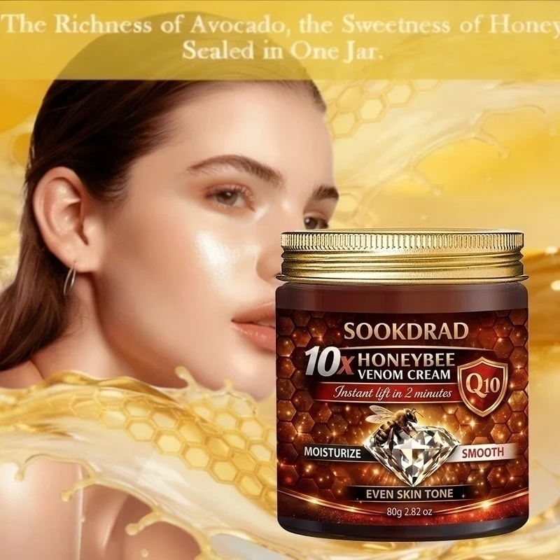 10x Honigbienen-Giftcreme mit Q10, spendet Feuchtigkeit, gleicht den Hautton aus, für Gesicht und Hals, für alle Geschlechter, 80g/2,82oz, für alle Hauttypen, tägliche Morgenpflege Image