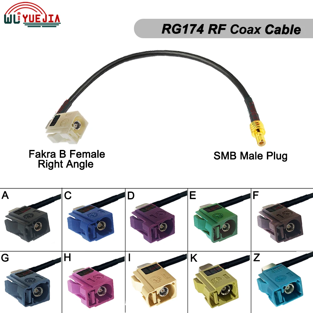 50 Ohm RG174 Kabel SMB Stecker auf Fakra A/B/C/D/E/F/G/H/I/K/Z Buchse 90 Grad rechtwinklig Stecker RF Koaxialkabel