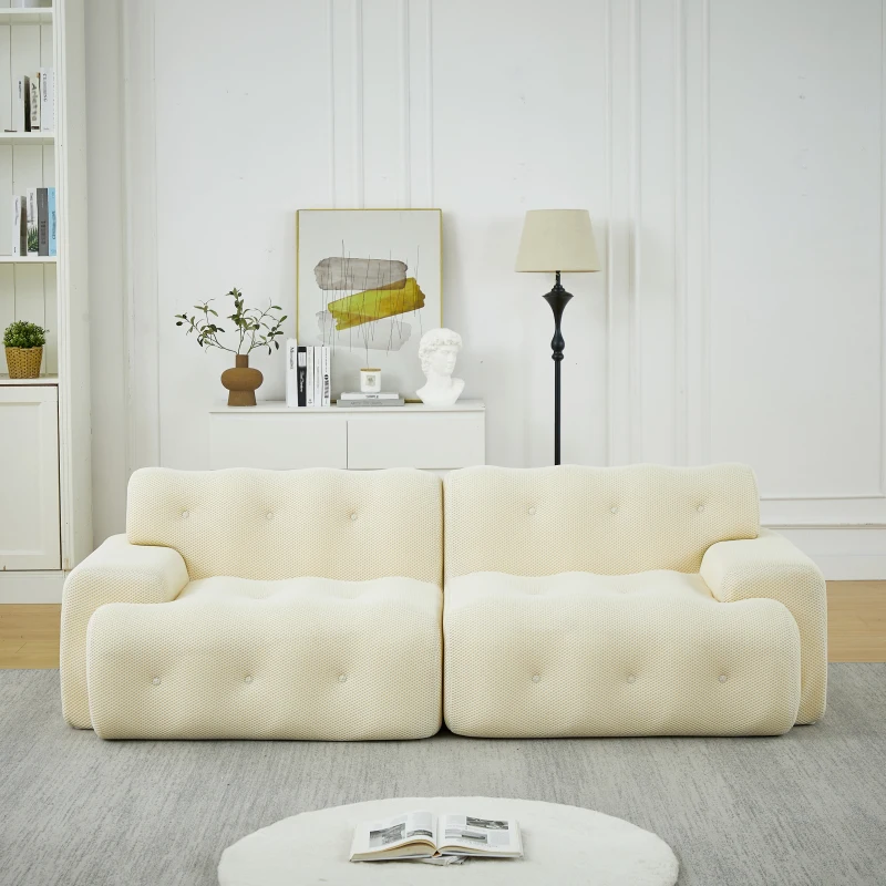 Cloud Sofa, übergroßes Zweisitzer-Sofa – breite Armlehnen und modernes Design mit Knopfverzierung. Geschwungenes Sofa, geeignet für Wohnzimmer und Wohnungen. Keine Montage erforderlich. Beige Image