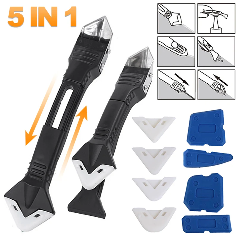 5-in-1-Silikonschaber, Kleber, Dichtungsentferner, Abdichten, Finisher, glatte Fugenmörtel, Schönheits-Nähset, Handwerkzeug-Set zum Entfernen von Bodenformen Image