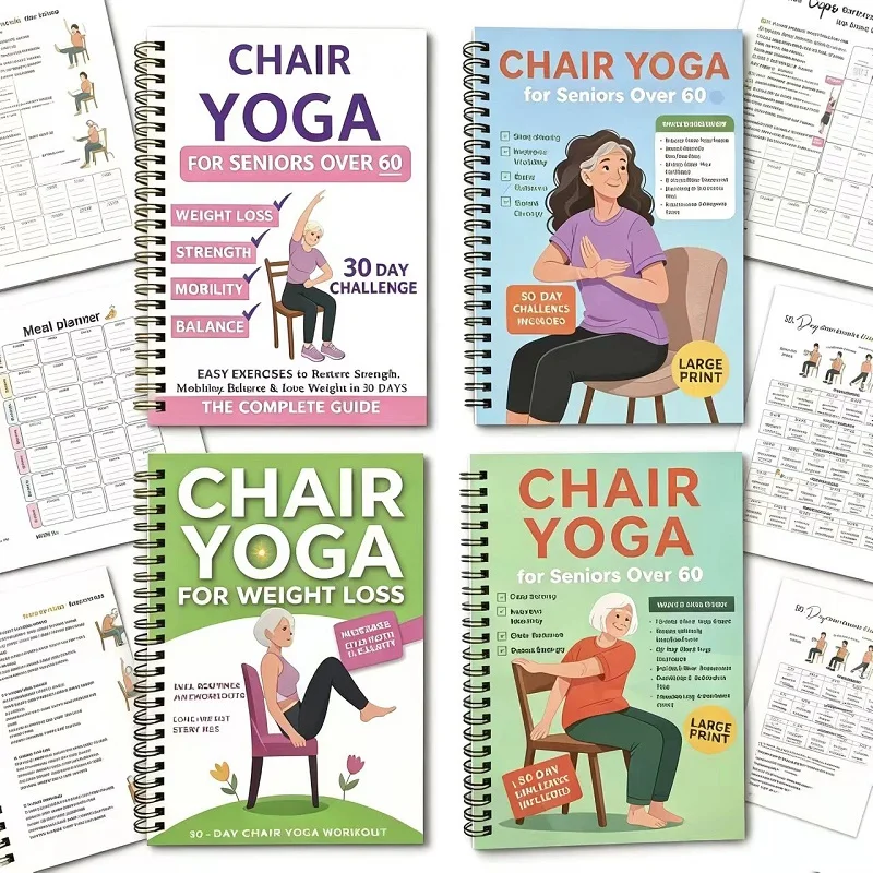 4-teiliges Yoga-Buch-Set für Senioren über 60, 30-Tage-Challenge zur Gewichtsreduktion, Mobilität, Kraft und Balance, Großdruck-Fitnessbuch für Zuhause Image