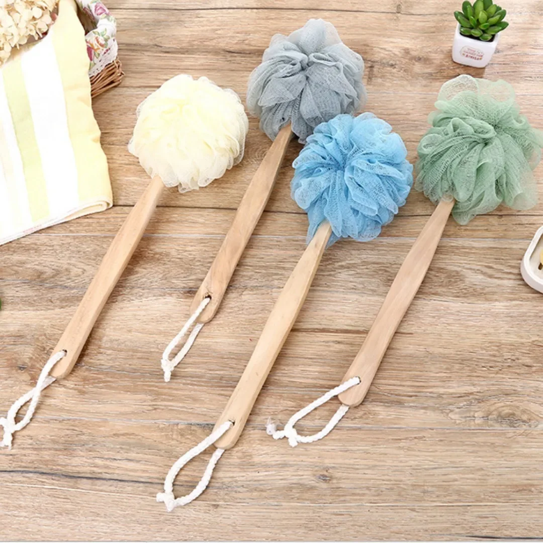 Badebürste mit Holzgriff, weicher Netz-Rückenschrubber, Dusch-Körperreiniger, Schwammbürste, Peeling-Hautmassagegerät, Badezubehör Image