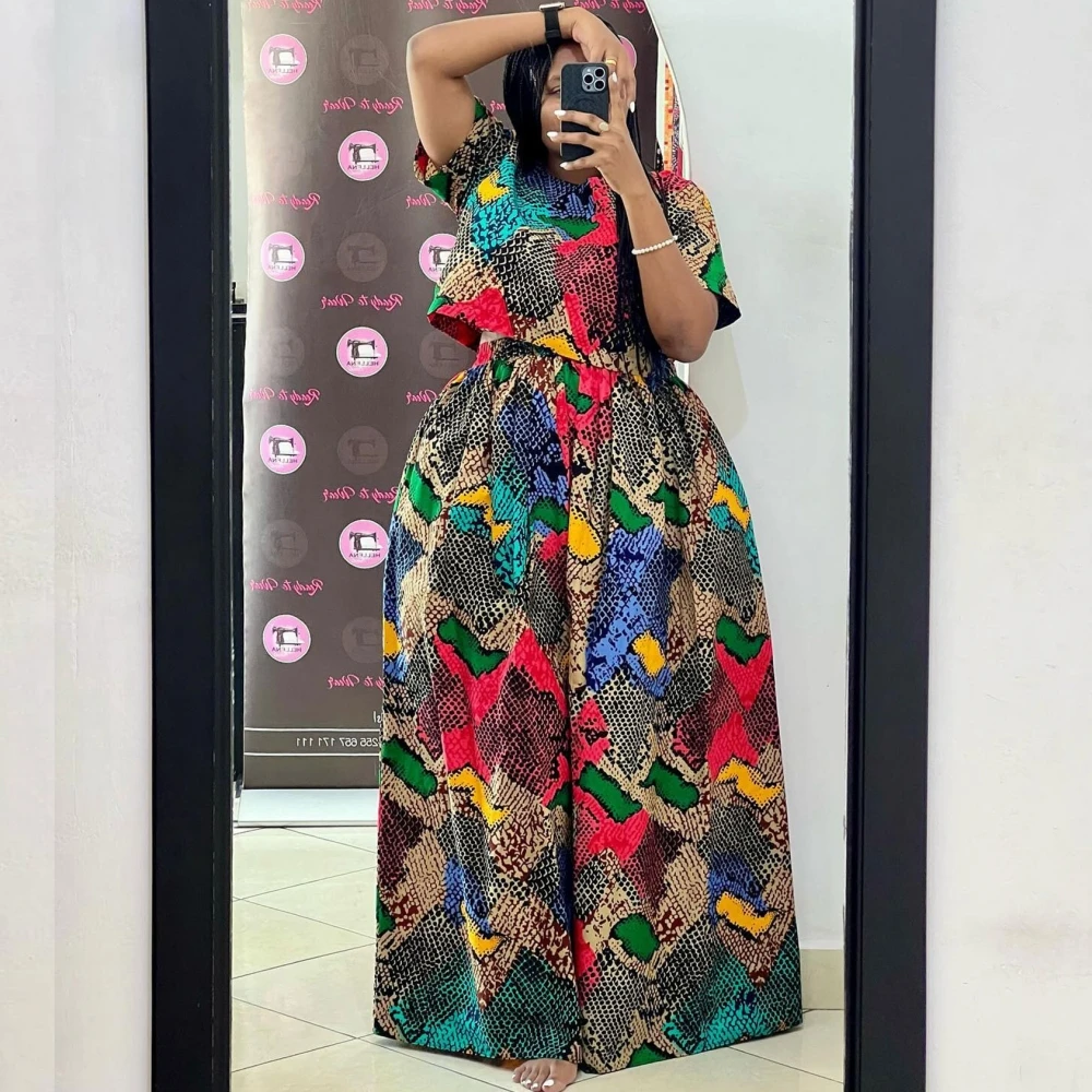 2-teiliges Damen-Set, Polyvinyl, 2024, Sommer, Frühling, Dashiki, afrikanische Oberteile und Hosen mit weitem Bein, zweiteiliges Set, Trainingsanzug-Outfit Image