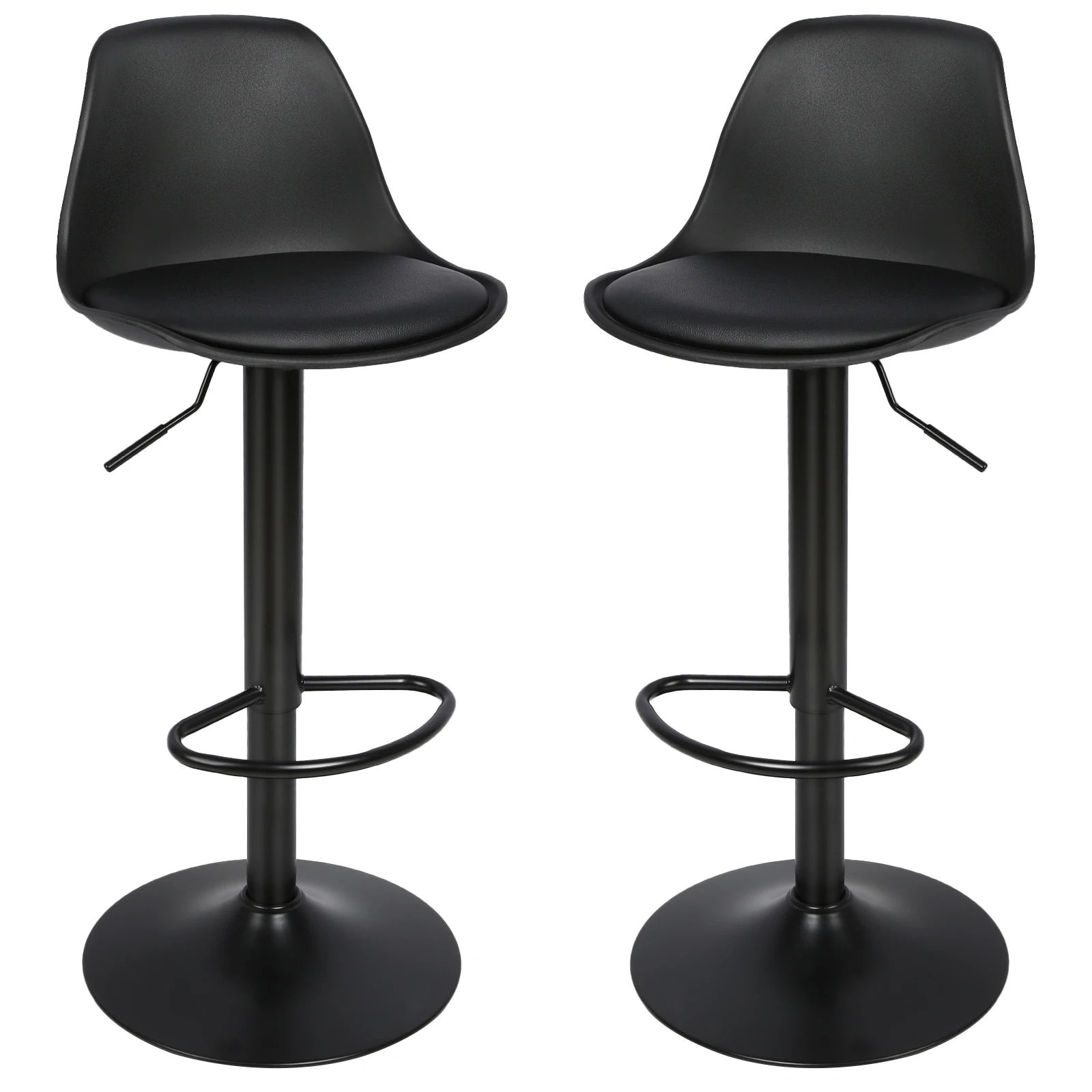Set aus 2 gepolsterten, drehbaren Barstühlen mit pneumatischem Liftsystem, Küchenbarstühle aus Kunstleder, höhenverstellbar, grau/schwarz/weiß Image