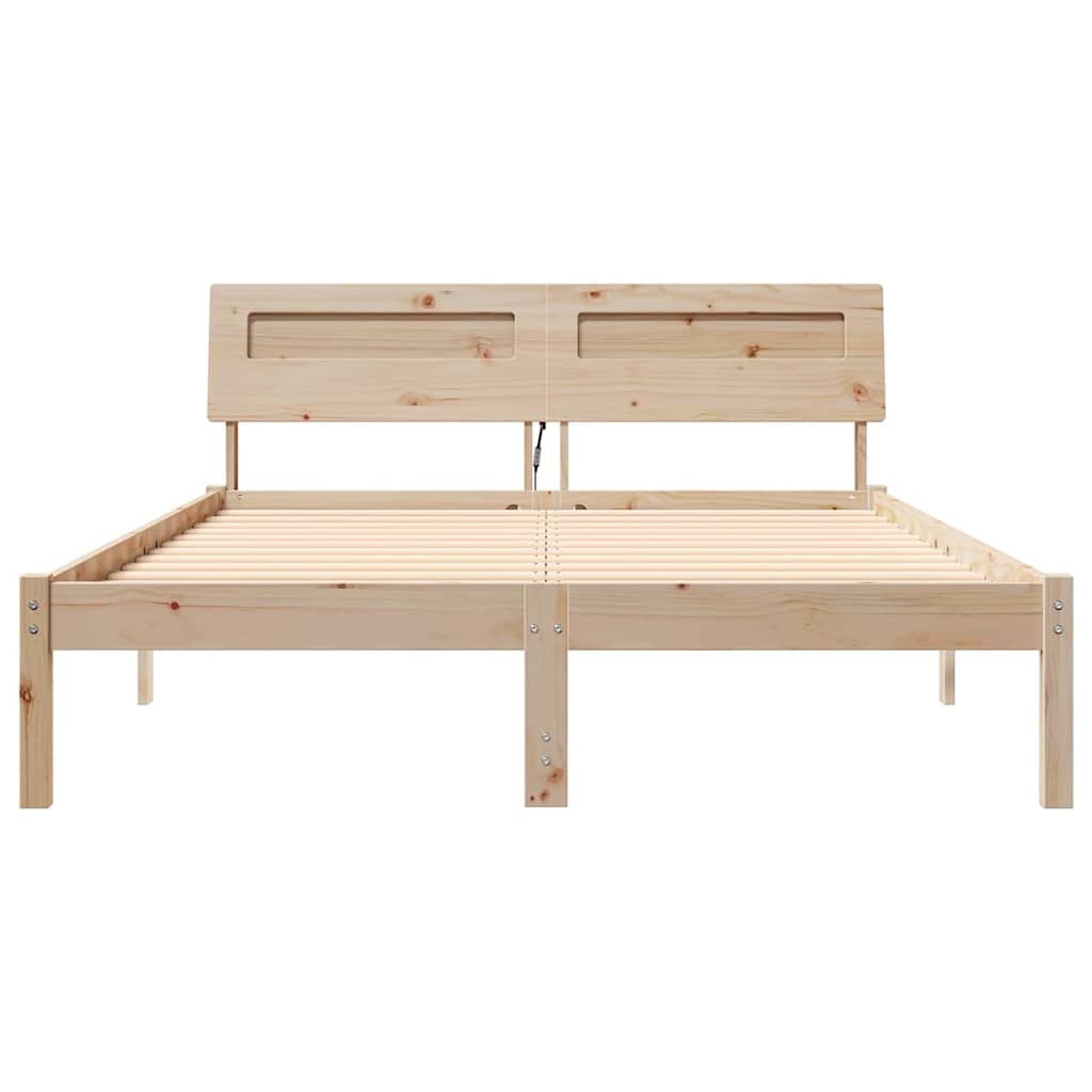 vidaXL Bettrahmen mit Kopfteil Braun 135 x 190 cm Massives Kiefernholz Image