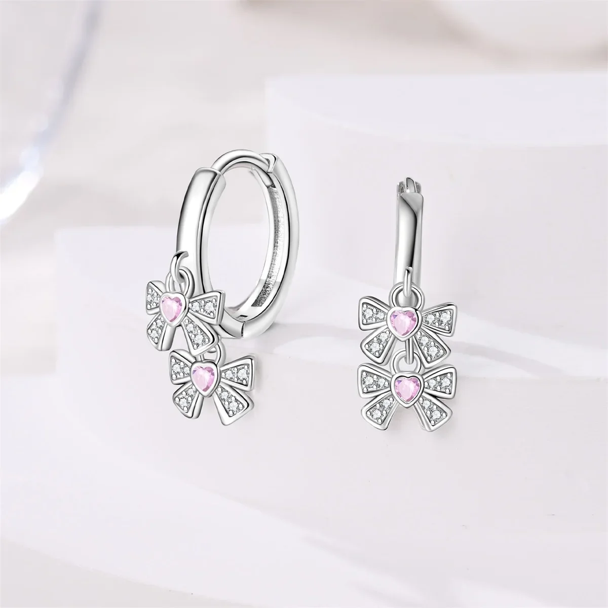Plata-Creolen aus 925er Silber mit zwei Schleifen für Damen, modische Ohrringe, Schmuck, Geschenke