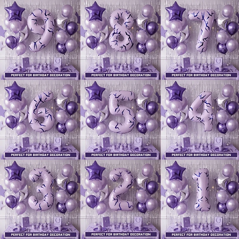 1 Set Lila Digitale Ballons 0-9 Geburtstagsparty Dekoration Ballons Baby Shower Globos Dekoration Image