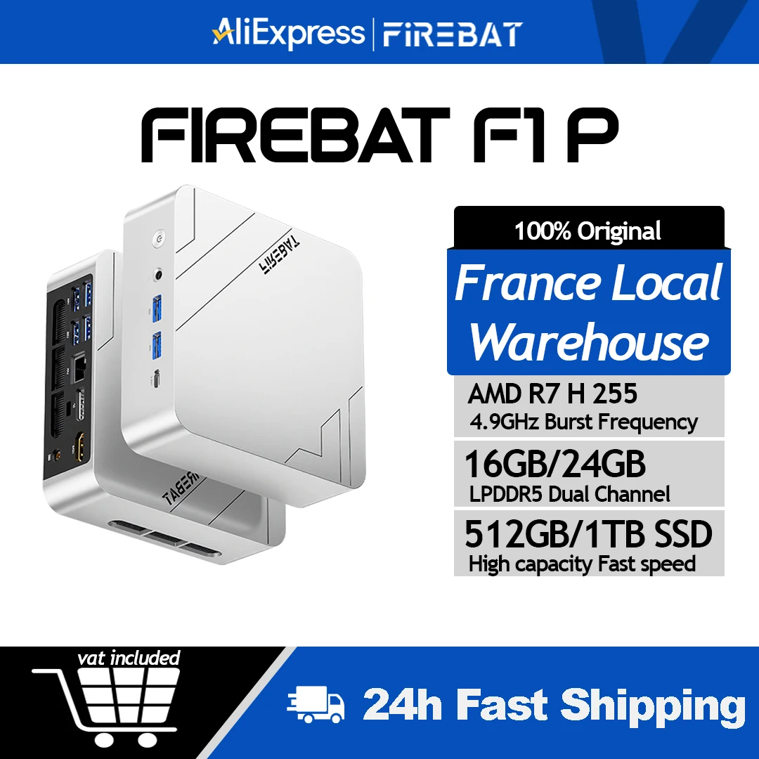 Firebat Mini-PC F1 P AMD Ryzen 7 H 255 DDR5 16GB 24G 512GB 1TB SSD Windows 11 Pro Desktop Mini-Computer USB 4.0 Wi-Fi 6 BT 5.2