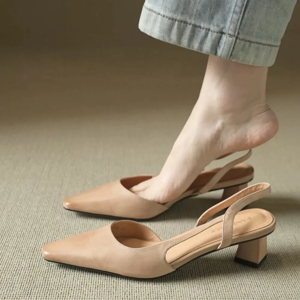 Neue Damen-Sandalen mit Spitzer Spitze, Elegante Schuhe mit Niedrigem Absatz, Sommerliche Mode-Slingback-Pumps, Elegante Damenschuhe