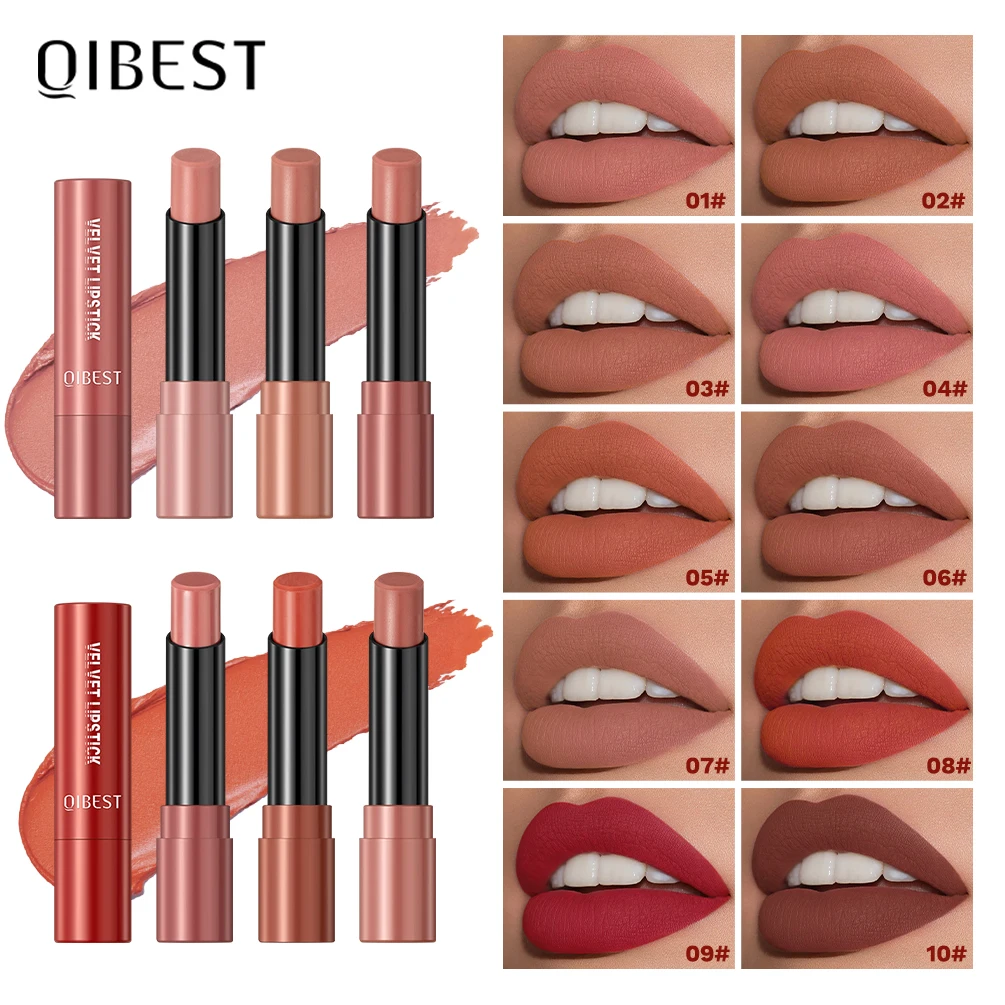 QIBEST Matter Lippenstift-Stift Hochpigmentierter Nude Mist Lippenstain Langanhaltend Wasserfest Roter Lippenstift Nicht-Haftend Lip Tint Kosmetik Image