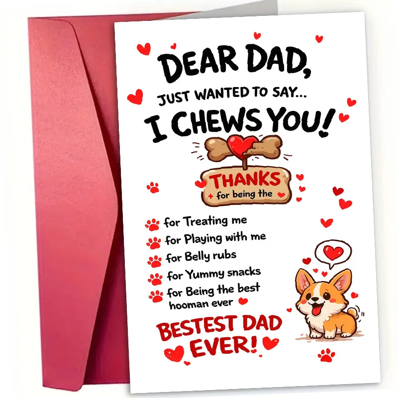 Corgi Hundepapa Vatertags-Grußkarte „I Chews You“ Wortspiel-Karte für Hundebesitzer mit Umschlag Image