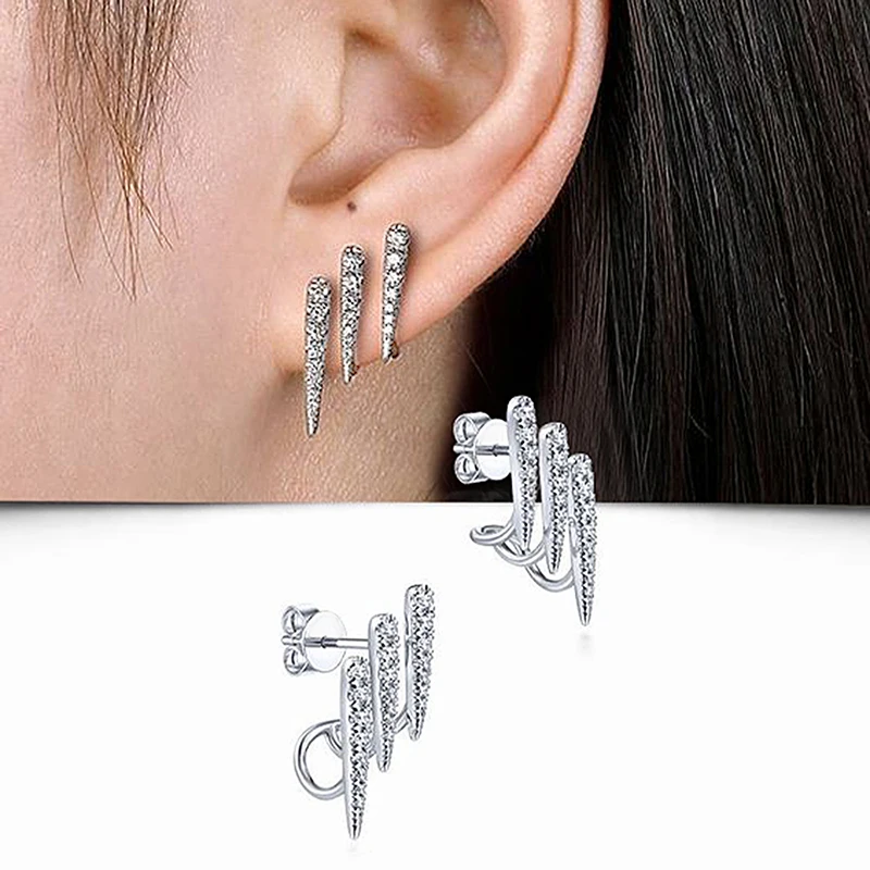 Huitan Mode Vertraglich Design Linien Stud Ohrringe für Frauen Silber Farbe Neue Trendy Weibliche Ohr Piercing Zubehör Schmuck Image
