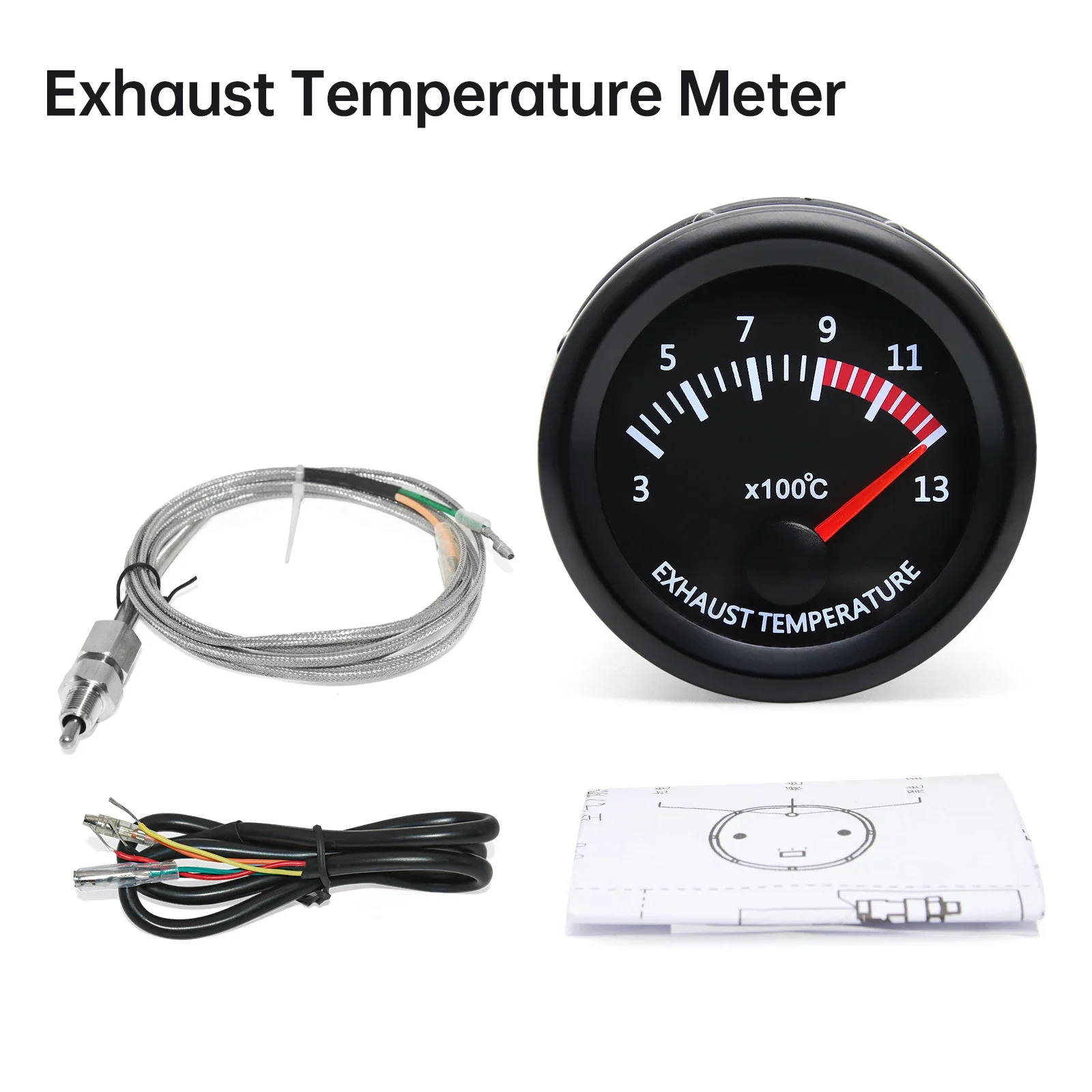 Universelles 52mm 2-Zoll Auto Abgastemperatur-Messgerät 300~1300 Celsius 12V Abgastemperatur-Anzeige Externe Temperaturmessung EGT Mit Sensor Image