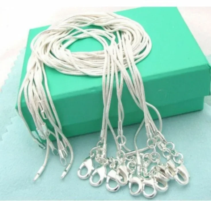 5/10PCS 40-75CM 925 Sterling Silber 1MM Schlangenkette Halskette Schmuck Für Mann Frauen Hochzeit Charms für Anhänger Image